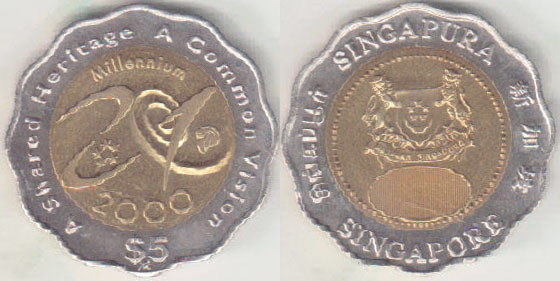 2000 Singapore $5 (Millennium) Unc A000185